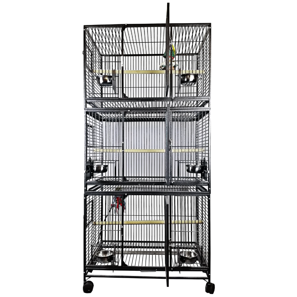 Triple Stack Cage With Key Locks - Black 36"x24"x76"