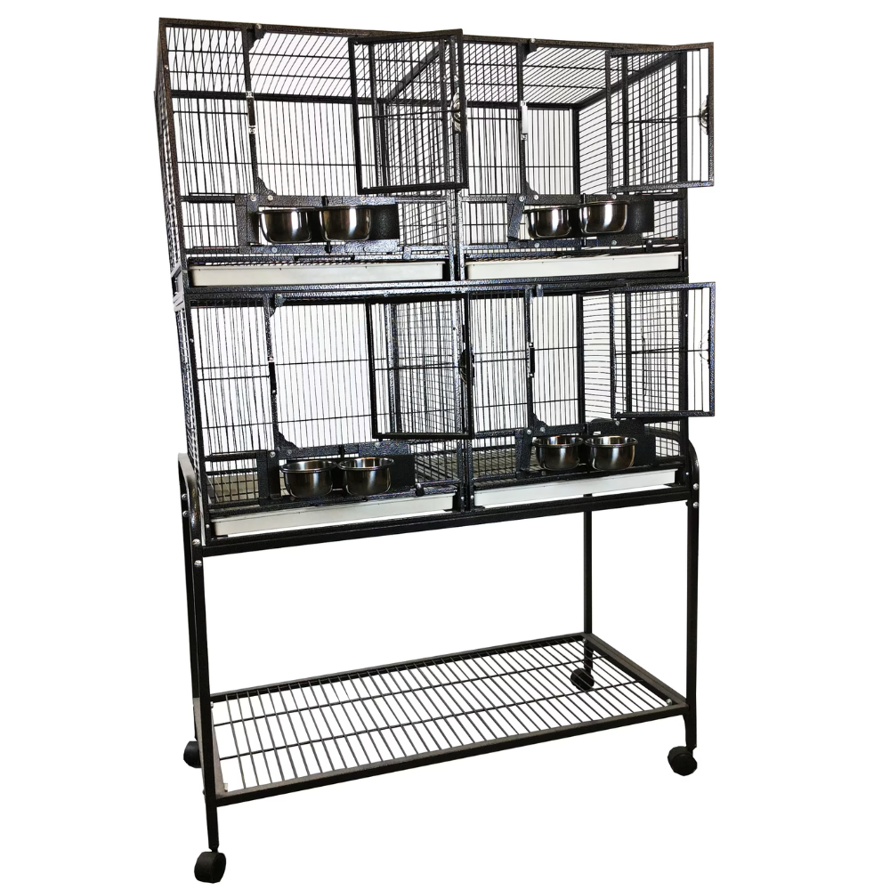 Four Unit Cage With Stand & Removable Dividers - Black 40"x20"x61"