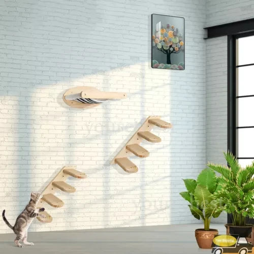 1 Piece Cat Climbing Wall Mounted Ladder Steps Scratching Post for Cat Wooden Furniture Cat Hammock Cats Sleeping and Playing