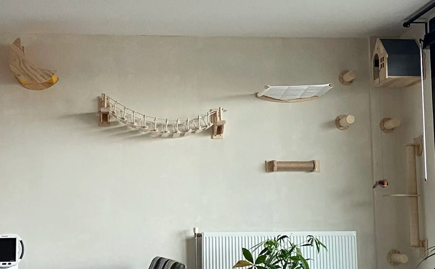 Cat Wall Mounted Climbing Shelves Bridge For Tree Cat Scratching Post Wooden Stairway Shelves Sisal Ladder Cat Climbing Frame