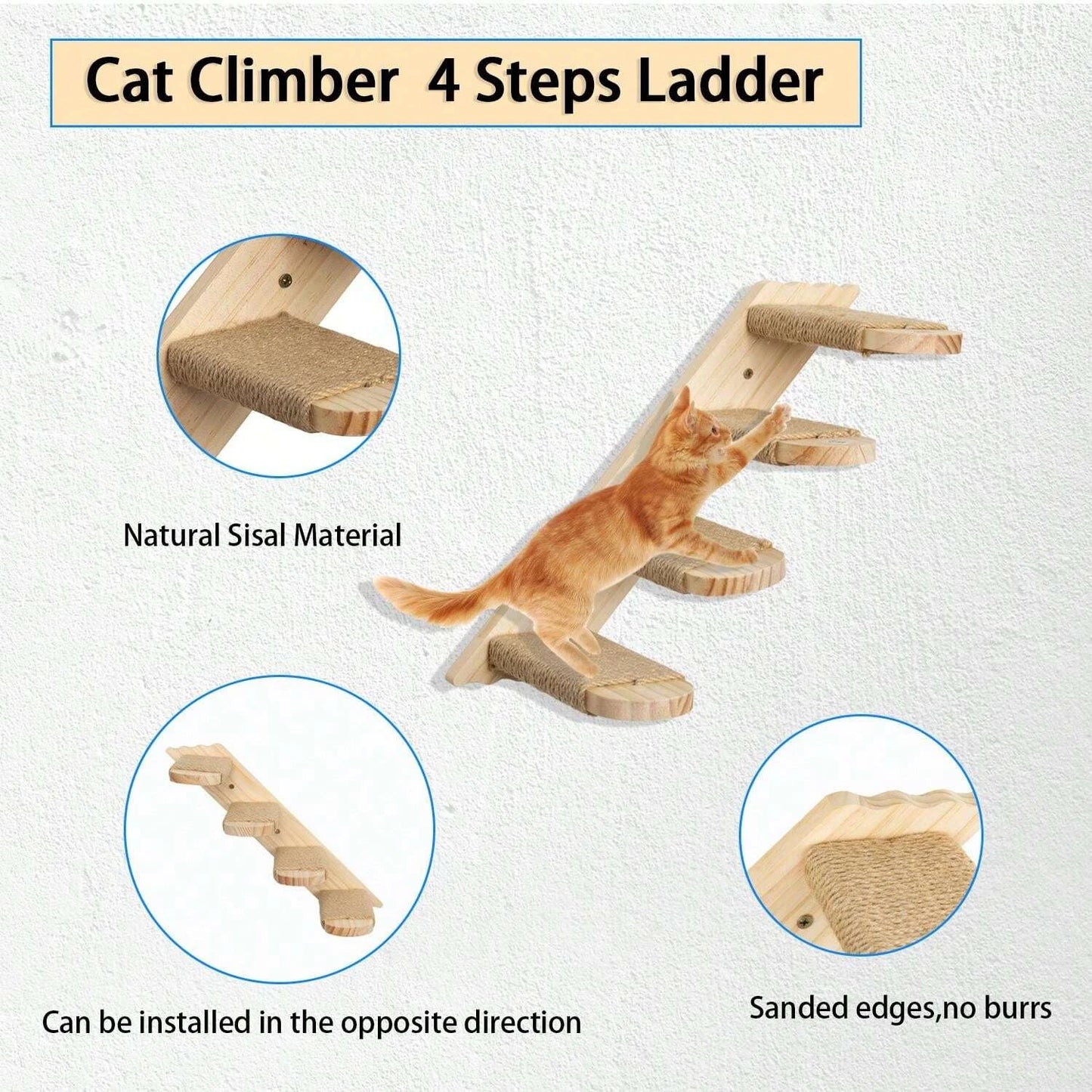1 Piece Cat Climbing Wall Mounted Ladder Steps Scratching Post for Cat Wooden Furniture Cat Hammock Cats Sleeping and Playing
