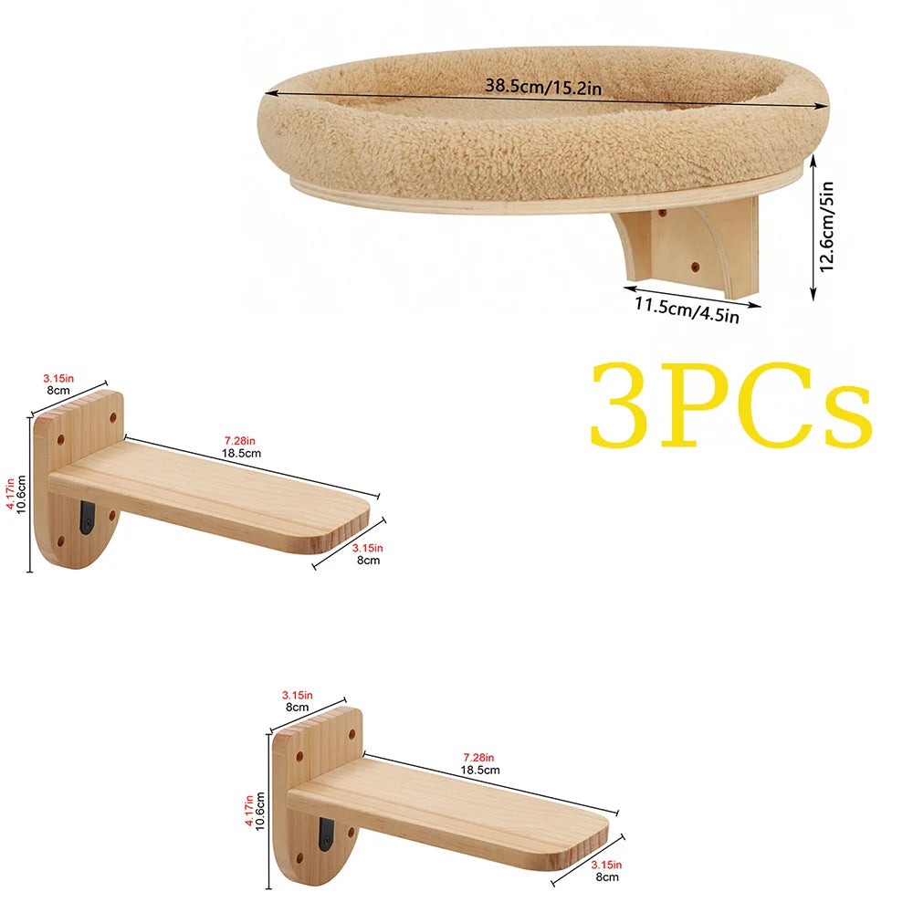 Cat Hammock Wall Mounted Wooden Scratcher Cat Climbing Shelves Kitty Beds Perches Stable Cats Wall Shelves For Sleeping Playing