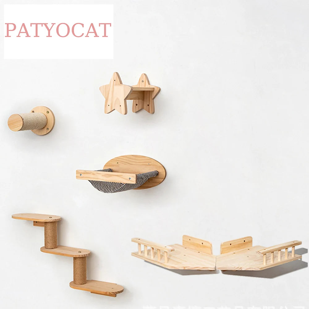 Cat Tree Climbing Shelves Wall Mounted Cat Furniture Corner Jumping Platform With Felt Non-slip Ladder Steps for Cat and Kitten