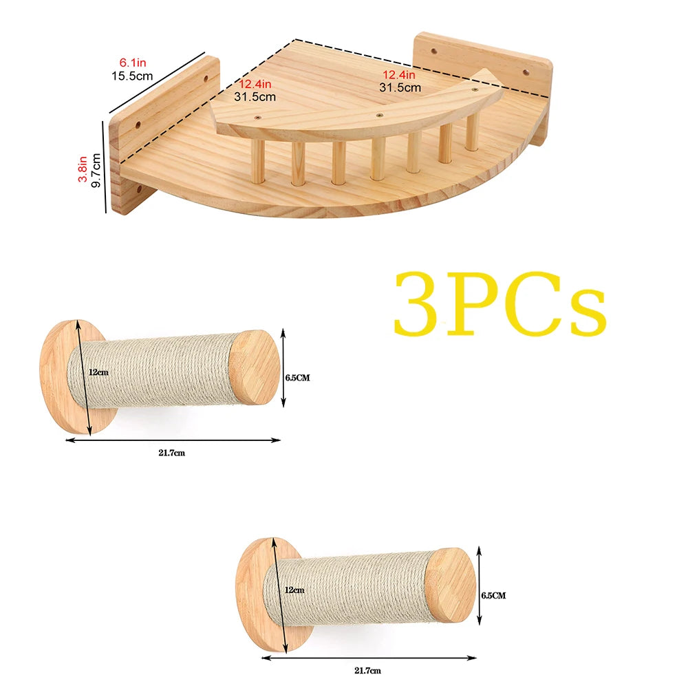 Cat Climbing Shelves Wall Mounted Cat Hammock 115cm Cat Bridge with Big Platform Z-type Cat Passage Step Stairway For Cat Kitten
