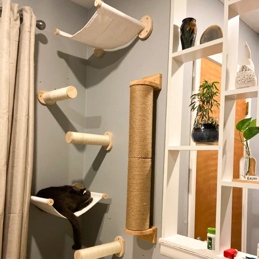 1 Piece Cat Climbing Wall Mounted Ladder Steps Scratching Post for Cat Wooden Furniture Cat Hammock Cats Sleeping and Playing