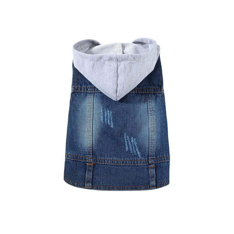 Spring Autumn Apparel Dog Jeans Jacket for Small Medium Dogs Cool Blue Pet Denim Hooded Coat Puppy Clothes Outfits