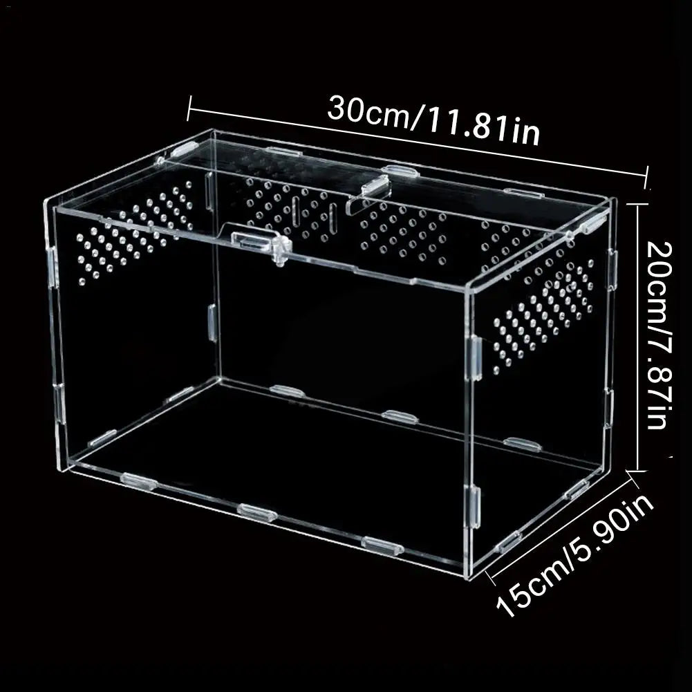 Acrylic Reptile Feeding Box Insect Lizard Spider Breeding Cage Hatching Container All-round Transparent Feeding Box