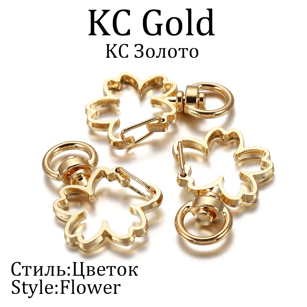 10pcs/lot Star Moon Heart Cat Dog Shell Dolphins Flowers Charms Lobster Clasps Hook For DIY Key Chain Jewelry Making Accessories