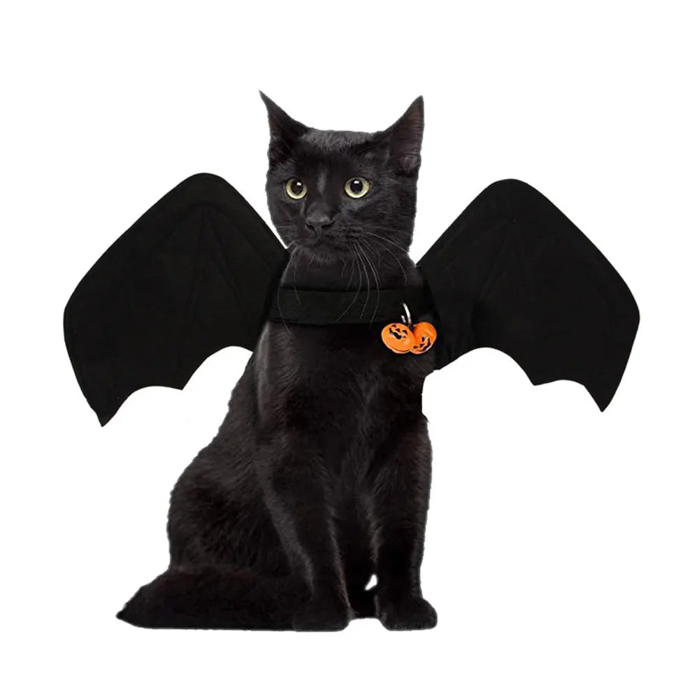 Fancy Cat Clothing Dark Elf Vampire Bat Halloween Black Dress With Bells Cosplay Lifelike Wings High Quality Christmas Costume