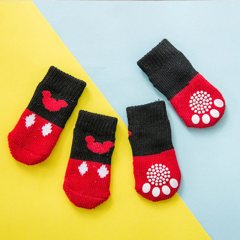 4pcs/Set Printed Pet Dog Socks High Elasticity Small Big Puppy Chihuahua Thick Paw Protector Winter Warm Booties Pet Accessories