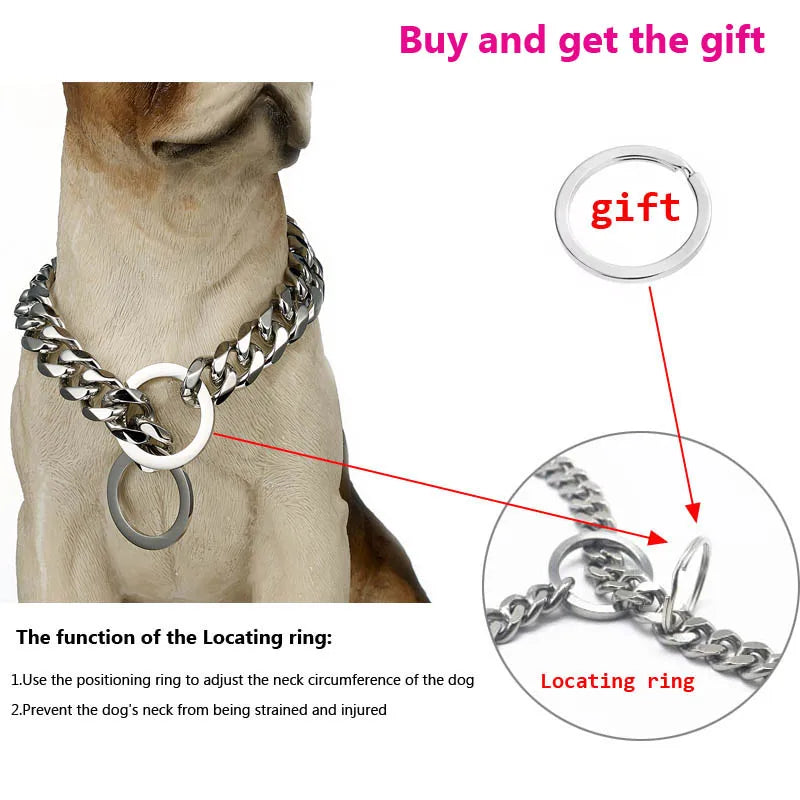 Strong Choke Chain Dog Collar Luxury 15MM 18K Gold Stainless Steel Cuban Link Metal Necklace for Small Medium Large Dogs Pitbull