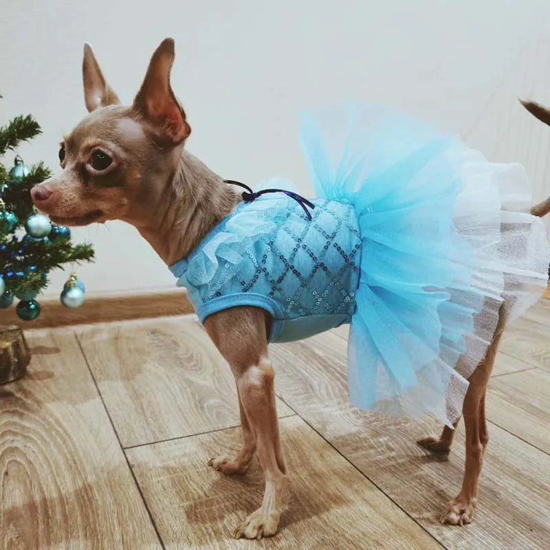 Small Dog Dress Pet Tutu Dress with Sequin Bows Princess Tulle Skirt Puppy Dog Clothes Chihuahua York Terrier Pet Apparel
