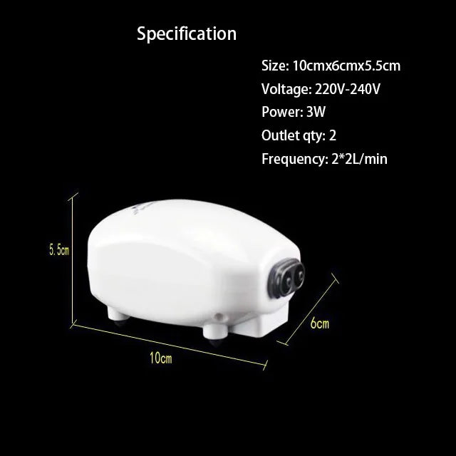 3W Ultra Low Noise Aquarium Air Pump Fish Tank Mini Air Compressor Oxygen Pump Fish Tank Aquarium Oxygen Pump Two Outlets