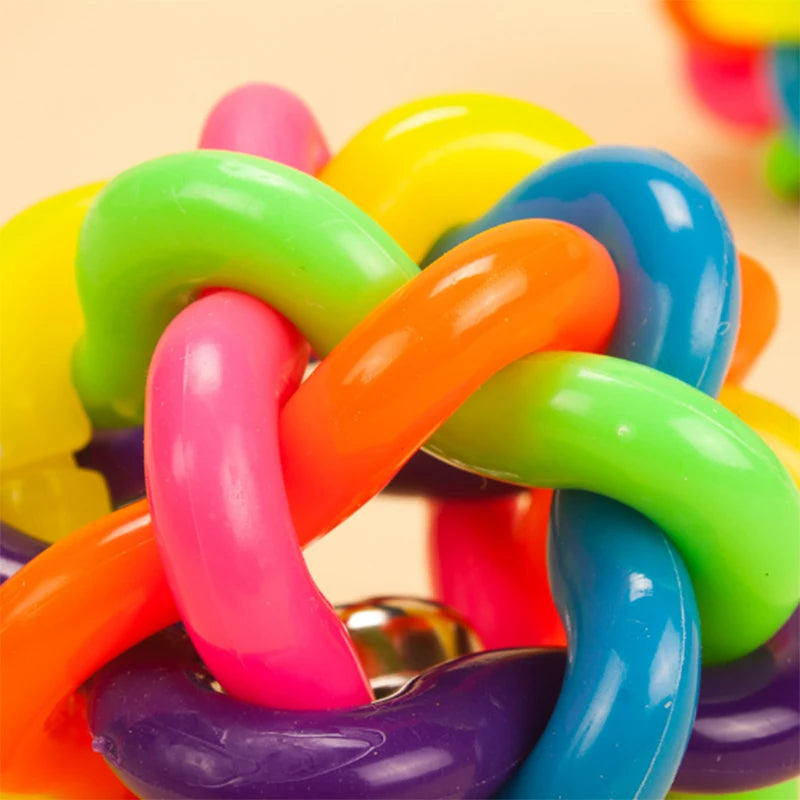 1pc Colorful Rainbow Pet Bell Ball Dog Toys Pet Dog Cat Toy Dogs Ball Bell Chewing Toys Playing Teeth Training Pet Products
