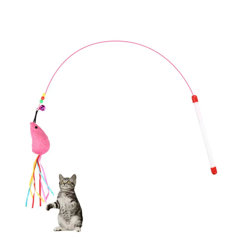 Creative Cat Toy Natural Feather Elasticity Pole Kitten Fishing Funny Cat Hairball With Bell Interactive Stick Fast Shipping