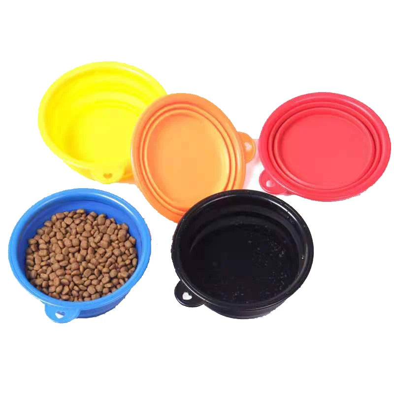 1Pcs Portable Travel Collapsible Dog Pet Folding Silicone Bowl For Pet Feeder Puppy Food Container Feeder Dish Bowl With buckle