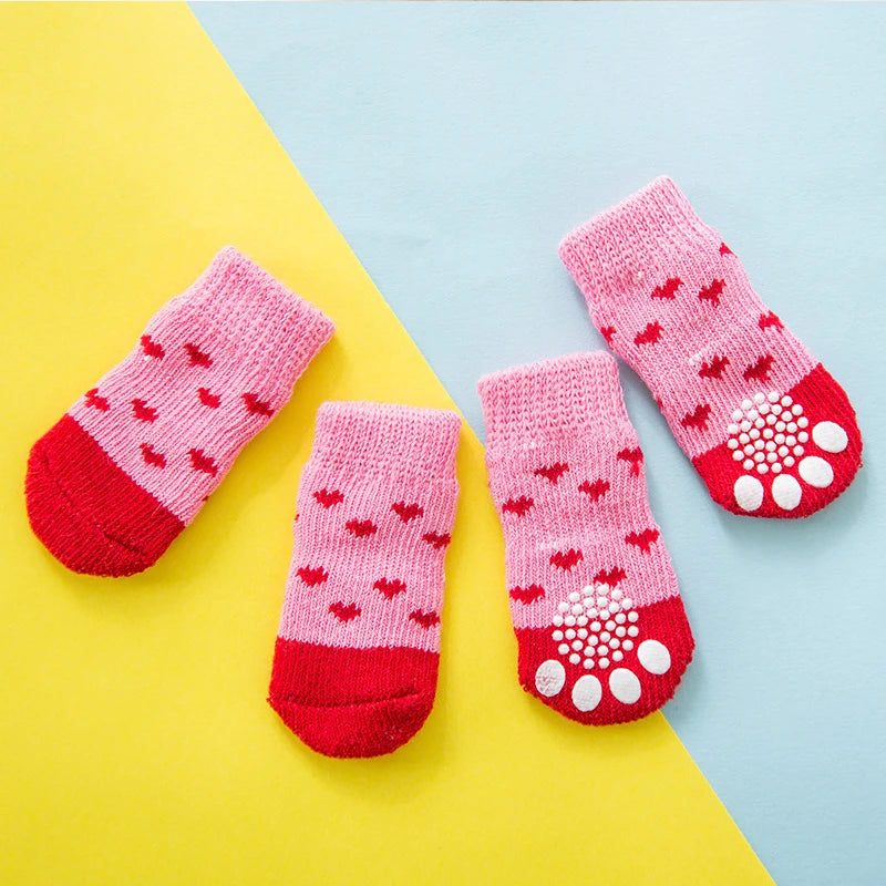 4pcs/Set Printed Pet Dog Socks High Elasticity Small Big Puppy Chihuahua Thick Paw Protector Winter Warm Booties Pet Accessories