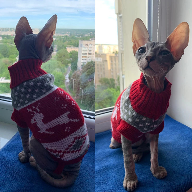 Turtleneck Cat Sweater Knitted Jumper Cat Christmas Sweater for Cats Small Dogs Winter Sphinx Cat Clothes Pet Costume