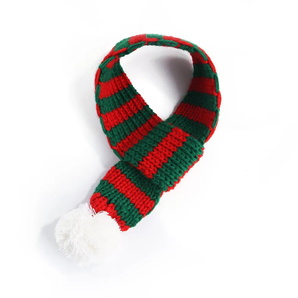 Solid Knitting Winter Pet Scarf for Dogs Christmas New Year Green Red Festival Cat Accessories Adjustable Plush Cozy Dog Collar