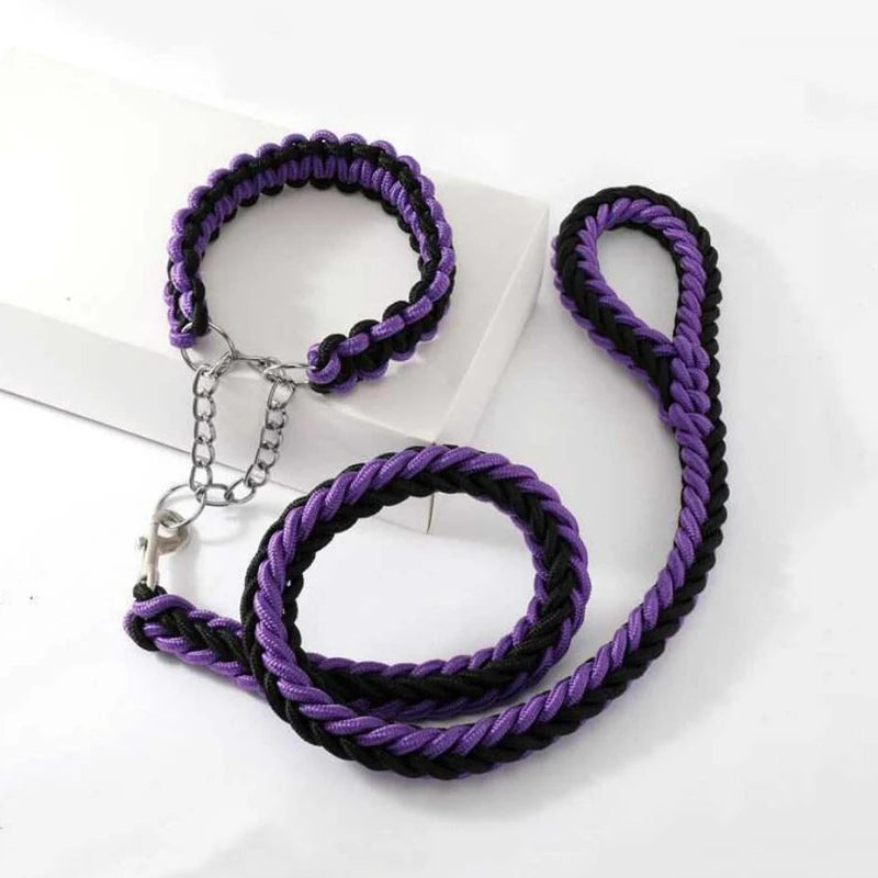 Heavy Duty Pet Dog Collar Leash Set Adjustable Obedience P Chain Collar Nylon Dog Leash Strap Lead Rope for Medium Large Dogs