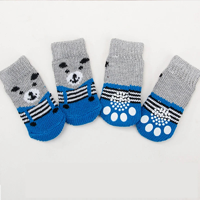 4pcs/Set Printed Pet Dog Socks High Elasticity Small Big Puppy Chihuahua Thick Paw Protector Winter Warm Booties Pet Accessories