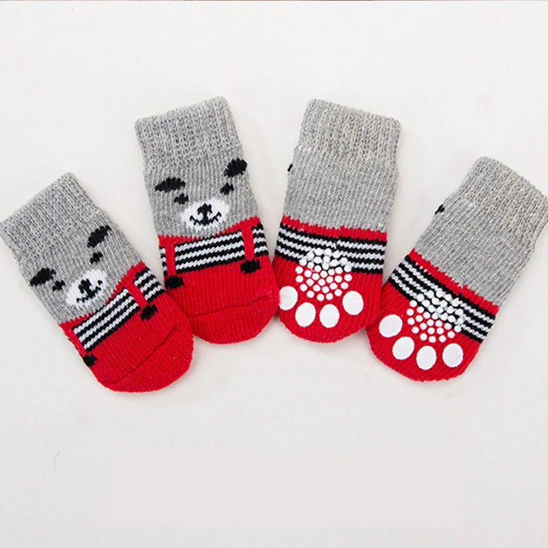4pcs/Set Printed Pet Dog Socks High Elasticity Small Big Puppy Chihuahua Thick Paw Protector Winter Warm Booties Pet Accessories