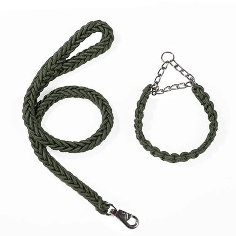 Heavy Duty Pet Dog Collar Leash Set Adjustable Obedience P Chain Collar Nylon Dog Leash Strap Lead Rope for Medium Large Dogs