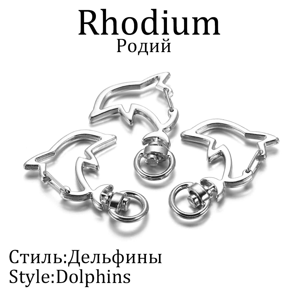 10pcs/lot Star Moon Heart Cat Dog Shell Dolphins Flowers Charms Lobster Clasps Hook For DIY Key Chain Jewelry Making Accessories