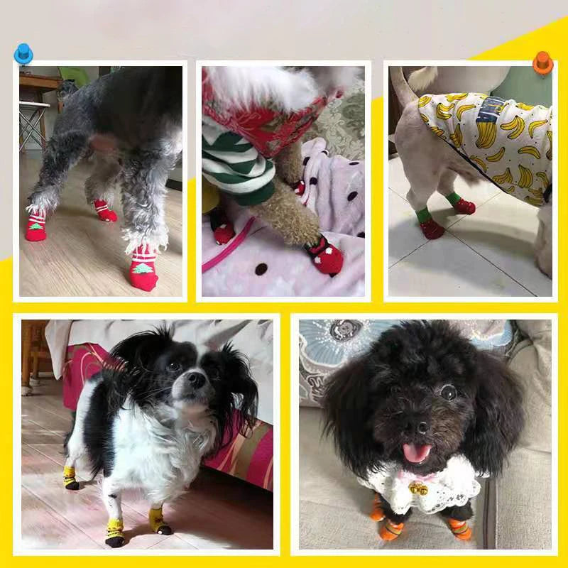 4Pcs Fashion Soft Puppy Dog Pet Knits Socks Cute Cartoon Anti Slip Skid Socks For Small Dogs Breathable Pet Products