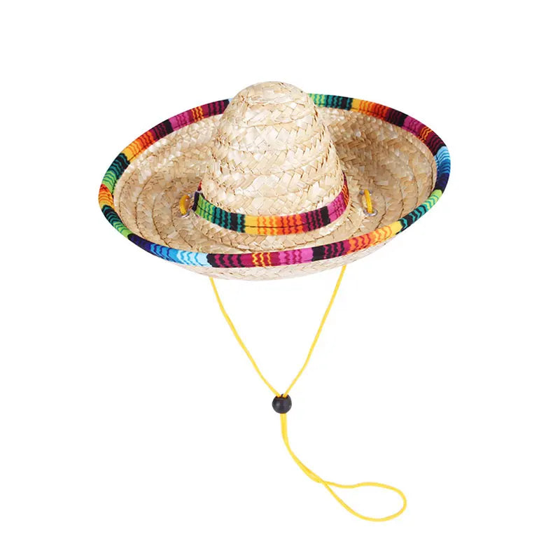 Chinese Tradition Straw Hats for Dogs Wig Mexico Style Puppy Costume Cat Outfit Cat Supplies Pet Accessories for Small Animal