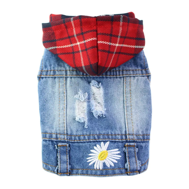 Spring Autumn Apparel Dog Jeans Jacket for Small Medium Dogs Cool Blue Pet Denim Hooded Coat Puppy Clothes Outfits