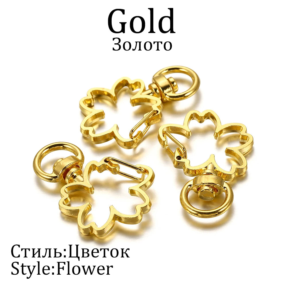 10pcs/lot Star Moon Heart Cat Dog Shell Dolphins Flowers Charms Lobster Clasps Hook For DIY Key Chain Jewelry Making Accessories