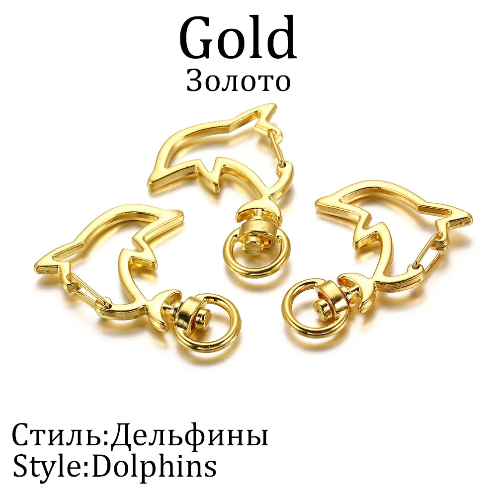 10pcs/lot Star Moon Heart Cat Dog Shell Dolphins Flowers Charms Lobster Clasps Hook For DIY Key Chain Jewelry Making Accessories
