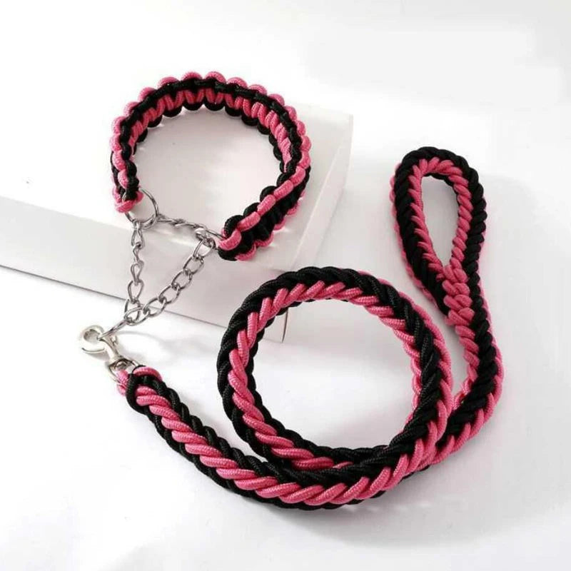 Heavy Duty Pet Dog Collar Leash Set Adjustable Obedience P Chain Collar Nylon Dog Leash Strap Lead Rope for Medium Large Dogs