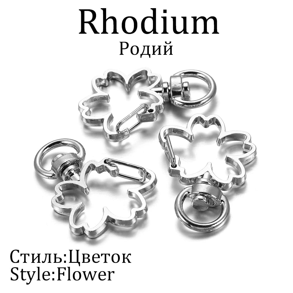 10pcs/lot Star Moon Heart Cat Dog Shell Dolphins Flowers Charms Lobster Clasps Hook For DIY Key Chain Jewelry Making Accessories