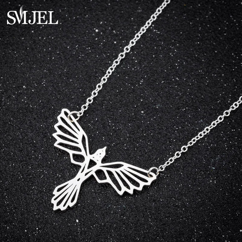 SMJEL Wild Animal Necklace Stainless Steel Hummingbird Necklaces & Pendants Cute Eagle Phoenix Swallow Birds Necklace collares