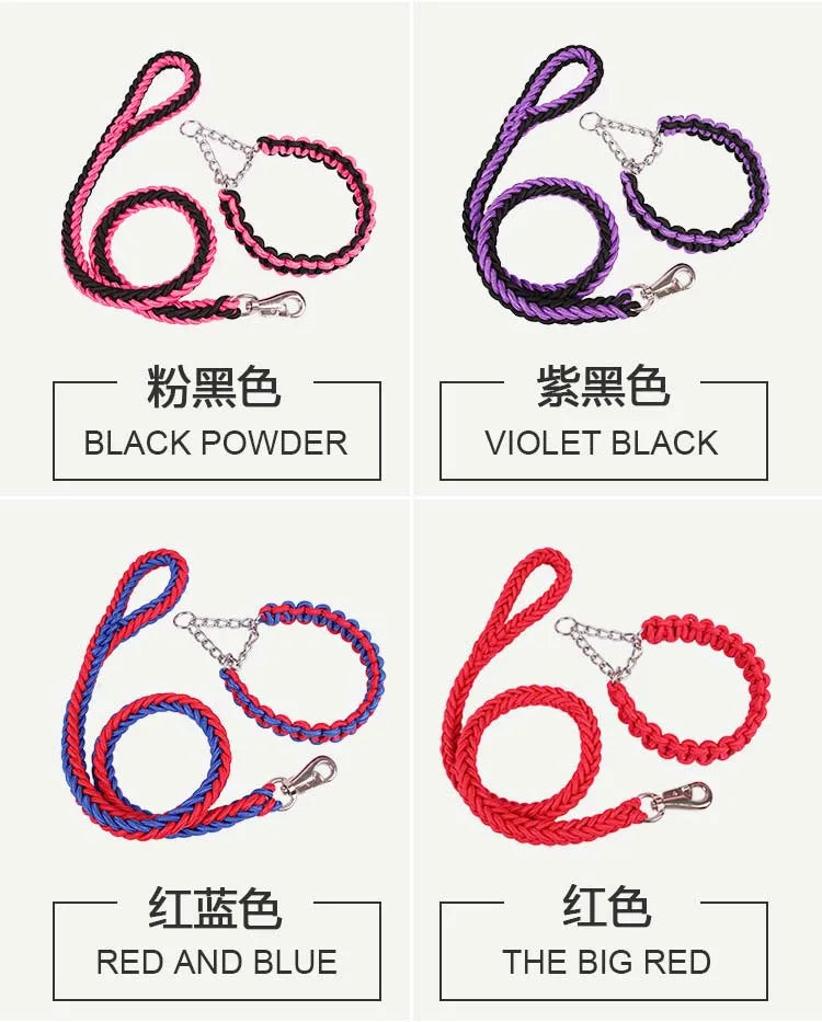 Heavy Duty Pet Dog Collar Leash Set Adjustable Obedience P Chain Collar Nylon Dog Leash Strap Lead Rope for Medium Large Dogs