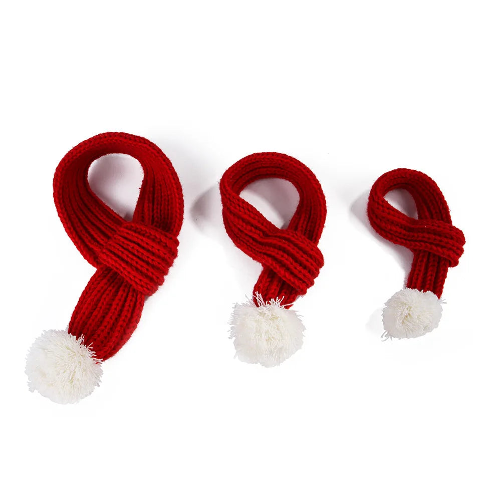 Solid Knitting Winter Pet Scarf for Dogs Christmas New Year Green Red Festival Cat Accessories Adjustable Plush Cozy Dog Collar