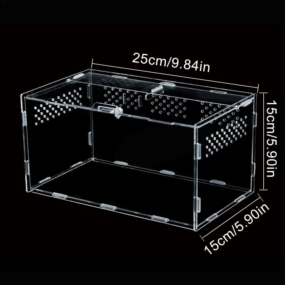 Acrylic Reptile Feeding Box Insect Lizard Spider Breeding Cage Hatching Container All-round Transparent Feeding Box