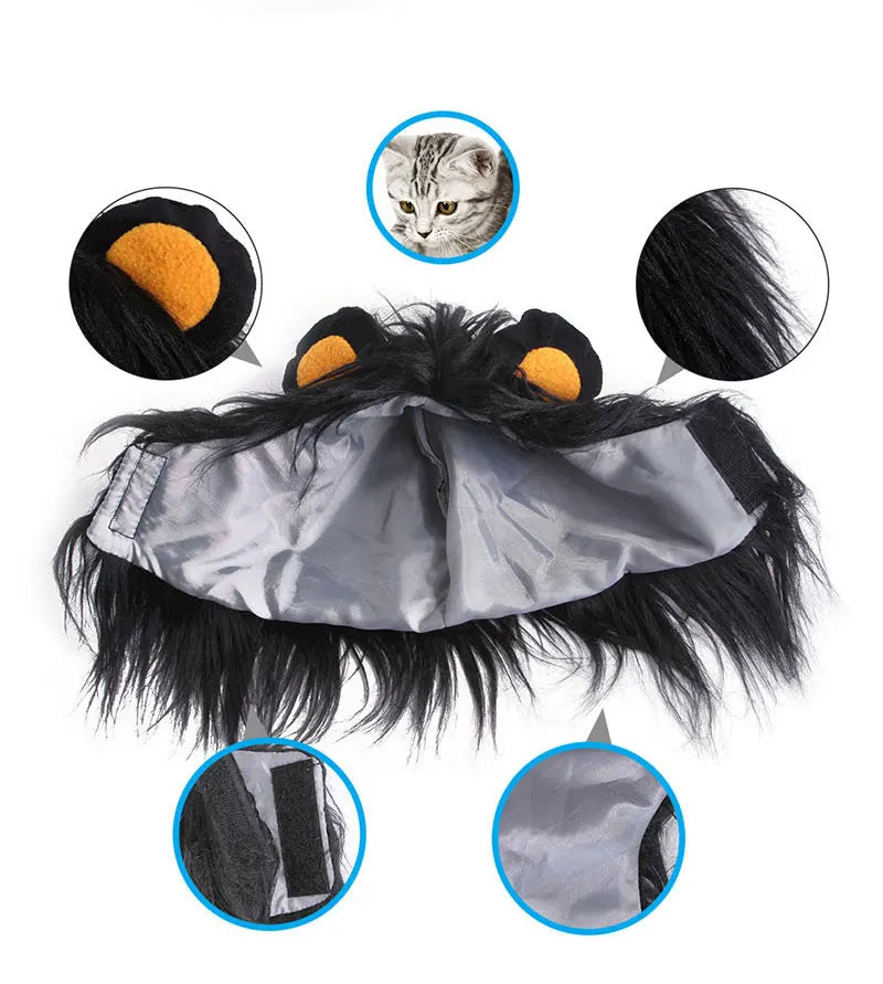 Lion Shaped Cosplay Hat for Cat Black Designer Pet Dog Accessories Winter Christmas Costume Kitten Head Wear Puppy Pet Supplies