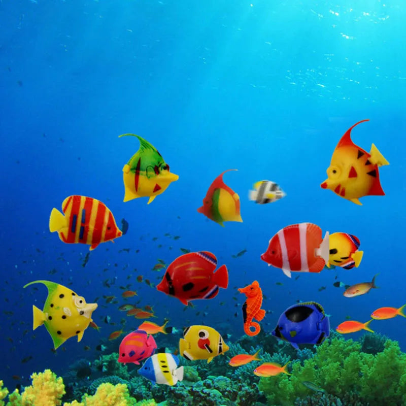 10pcs/lot Artificial Fish Small Tropical Fish Simulation Vivid Landscape Plastic Fake Fish Floating Aquarium Ornament Decoration
