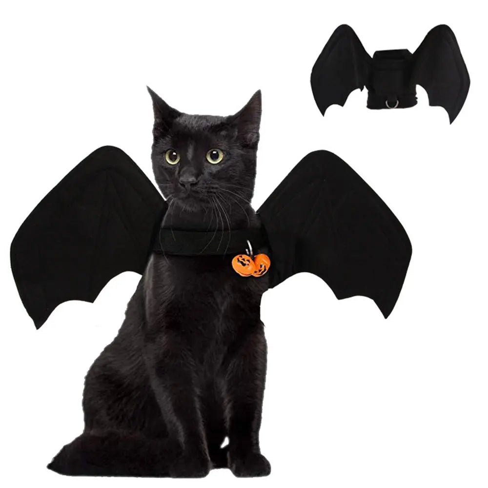 Fancy Cat Clothing Dark Elf Vampire Bat Halloween Black Dress With Bells Cosplay Lifelike Wings High Quality Christmas Costume