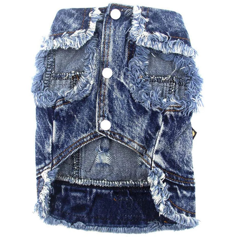 Classic Dog Denim Jacket Spring Autumn Pet Clothes for Small Medium Dogs Beagle Bulldog Lapel Vest Dark Washed Jeans Coat