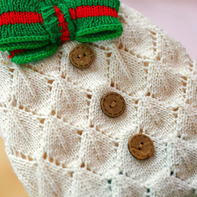 Classic Dog Winter Sweater with Tie Thick Weaving Warm Pet Cat Clothing Lovely Princess New Year Coat Christmas Dog Clothes