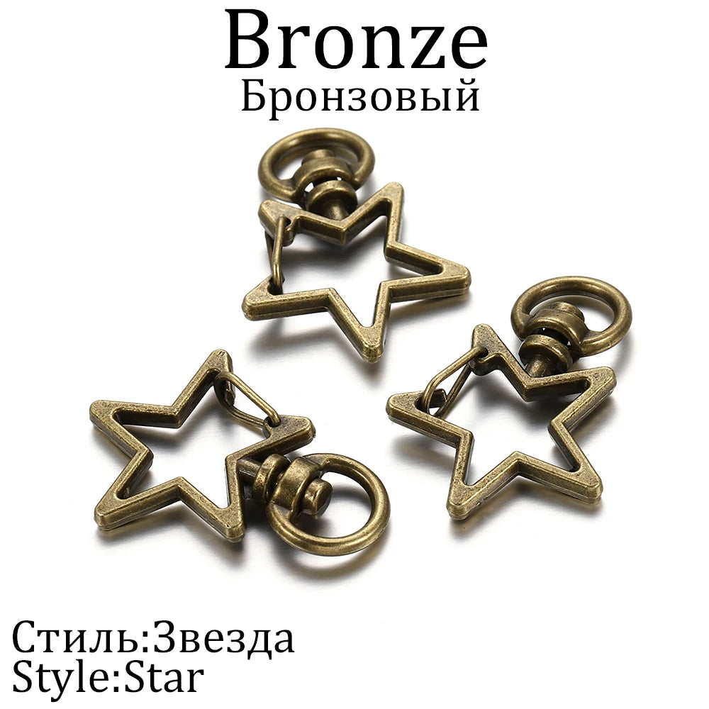 10pcs/lot Star Moon Heart Cat Dog Shell Dolphins Flowers Charms Lobster Clasps Hook For DIY Key Chain Jewelry Making Accessories