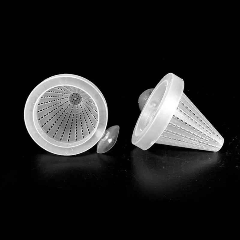 1pc Plastic Automatic Feeder With Suction Cup For Aquarium Red Worm Feeding Fish Tank Cone Live Food Tapered Hopper Basket New