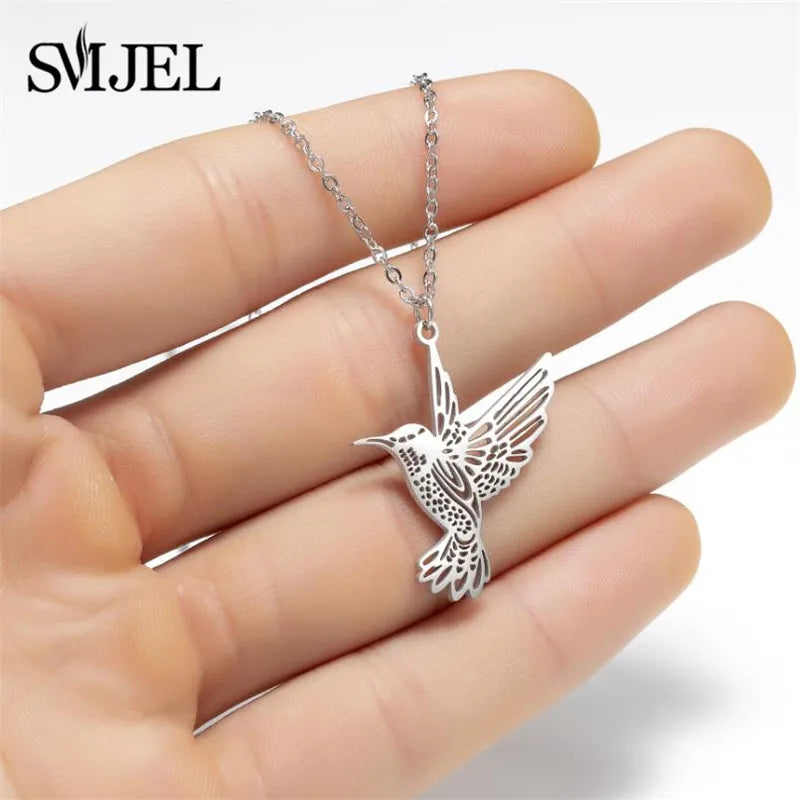 SMJEL Wild Animal Necklace Stainless Steel Hummingbird Necklaces & Pendants Cute Eagle Phoenix Swallow Birds Necklace collares