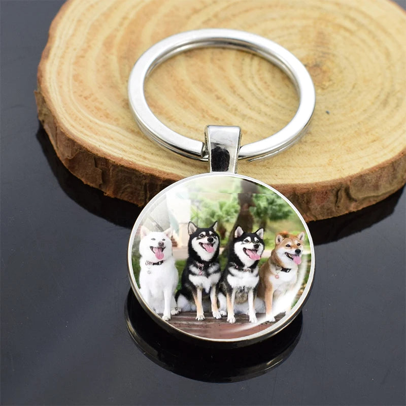 Animals Key Chains Siberian Husky Double Side Keychain Dog Photo Glass Cabochon Keyring Animals Jewelry