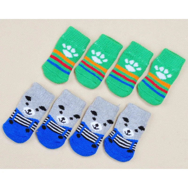 4Pcs Fashion Soft Puppy Dog Pet Knits Socks Cute Cartoon Anti Slip Skid Socks For Small Dogs Breathable Pet Products