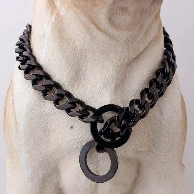 Strong Choke Chain Dog Collar Luxury 15MM 18K Gold Stainless Steel Cuban Link Metal Necklace for Small Medium Large Dogs Pitbull